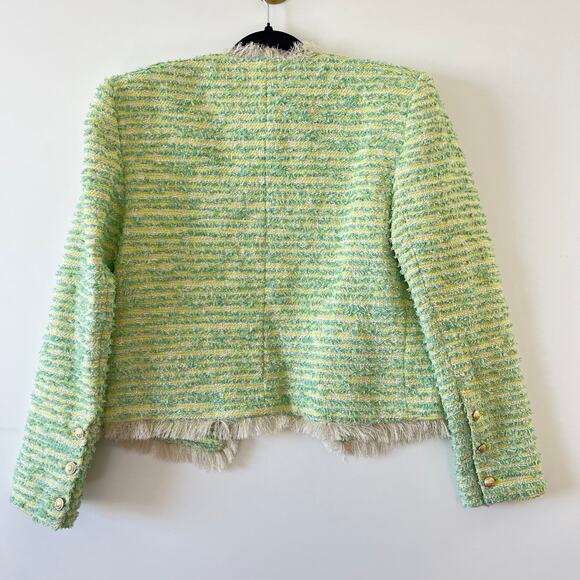 Lagence Green Gold Metallic Fringe Angelina Tweed Blazer Jacket Womens 6 - Picture 2 of 14